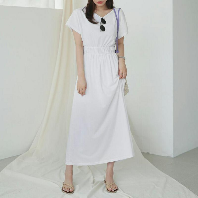 バックスリットフレアワンピース・全2色・t62572 レディース【ops】【ワンピース ロング ロングワンピース 半袖 フレア 