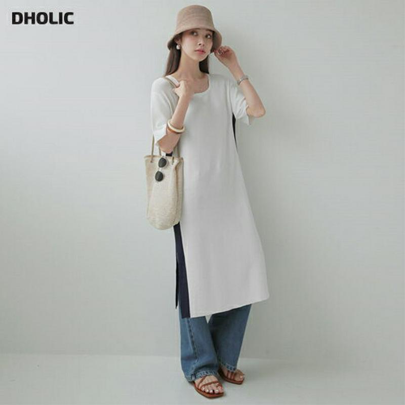 配色ラインニットワンピース・全2色・b62574 レディース【ops】【ワンピース ミディ丈 ミディワンピース 半袖 ハーフスリ