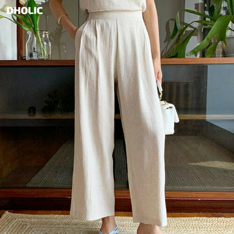 リネン混バックゴムパンツ・全2色・t59714 レディース【pt】【パンツ ロング ロングパンツ ズボン ボトムス リネン 単色