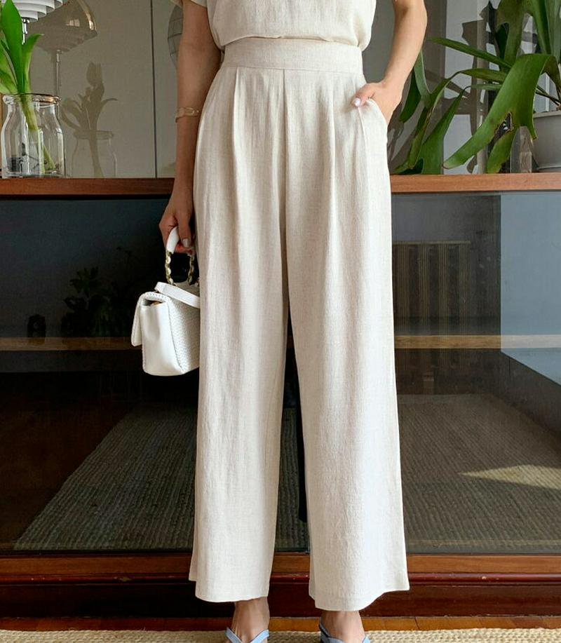 リネン混バックゴムパンツ・全2色・t59714 レディース【pt】【パンツ ロング ロングパンツ ズボン ボトムス リネン 単色