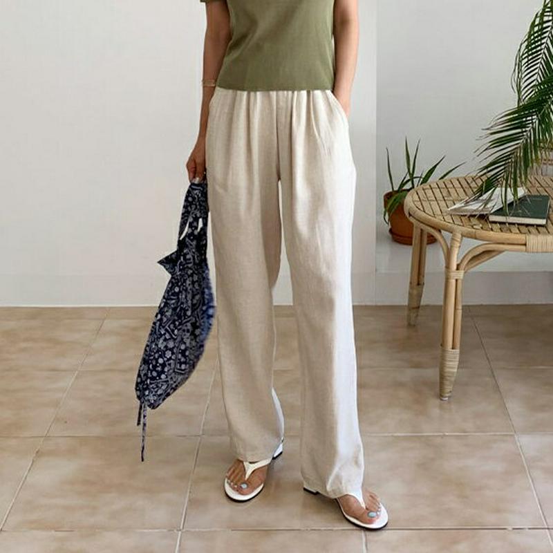 リネンロングパンツ・全5色・59760 レディース【pt】【パンツ ロングパンツ ズボン ボトムス リネン 単色 無地 シンプル