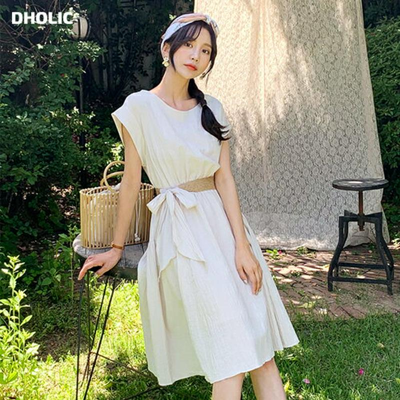 ベルト付リネン混ワンピース・全2色・b59704 レディース【ops】【ワンピース ミディ丈 ミディワンピース リネン キャップ