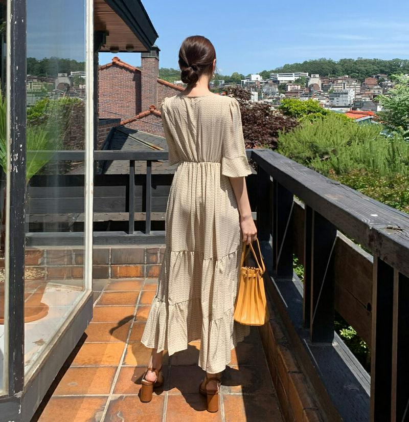 ジグザグパターンワンピース・全2色・t59708 レディース【ops】【ワンピース ロング ロングワンピース 半袖 ハーフスリー