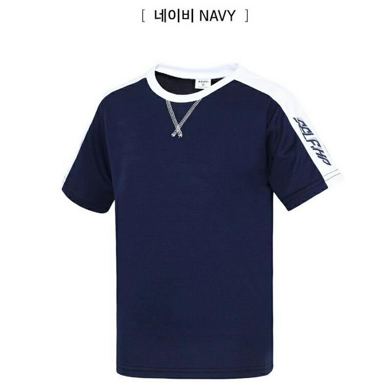 配色レタリングスリーブTシャツ(ネイビー)・p001798 キッズ【9~17才】【tops】【トップス Tシャツ 半袖 ロゴ ロ