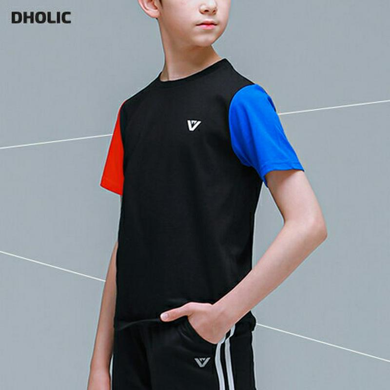配色スリーブロゴシャツ(ブラック)・p001870 キッズ【9~17才】【tops】【トップス Tシャツ 半袖 配色 カジュアル