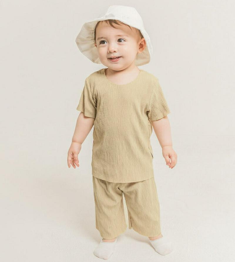 プリーツ上下SET(ベージュ)・p002832 キッズ【0~2才】【set】【セットアップ トップス Tシャツ 半袖 ハーフスリーブ パンツ ズボン 単色 無地 シンプル カジュアル プリーツ 女の子 男の子 子供 こども 子供服 こども服】【KIDS】