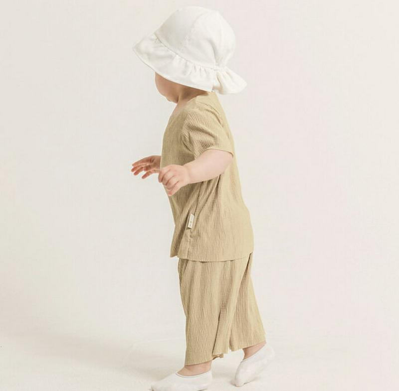 プリーツ上下SET(ベージュ)・p002832 キッズ【0~2才】【set】【セットアップ トップス Tシャツ 半袖 ハーフスリーブ パンツ ズボン 単色 無地 シンプル カジュアル プリーツ 女の子 男の子 子供 こども 子供服 こども服】【KIDS】