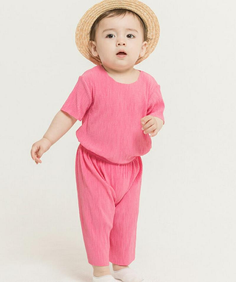 プリーツ上下SET(ピンク)・p002836 キッズ【0~2才】【set】【セットアップ トップス Tシャツ 半袖 ハーフスリーブ パンツ ズボン 単色 無地 シンプル カジュアル プリーツ 女の子 男の子 子供 こども 子供服 こども服】【KIDS】