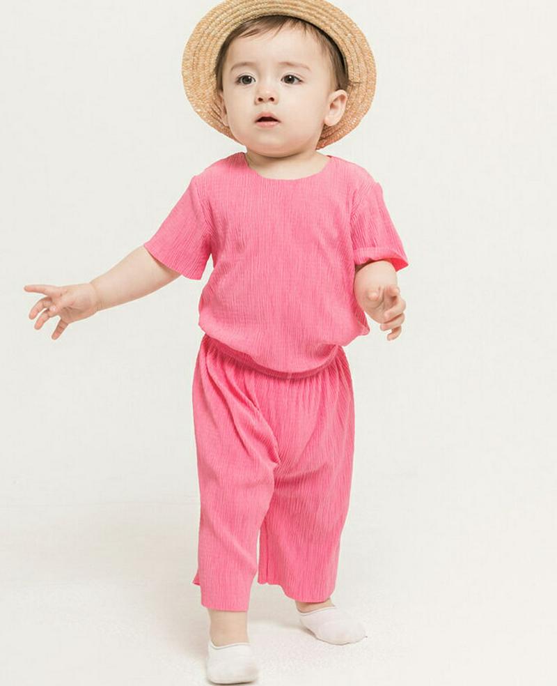 プリーツ上下SET(ピンク)・p002836 キッズ【0~2才】【set】【セットアップ トップス Tシャツ 半袖 ハーフスリーブ パンツ ズボン 単色 無地 シンプル カジュアル プリーツ 女の子 男の子 子供 こども 子供服 こども服】【KIDS】