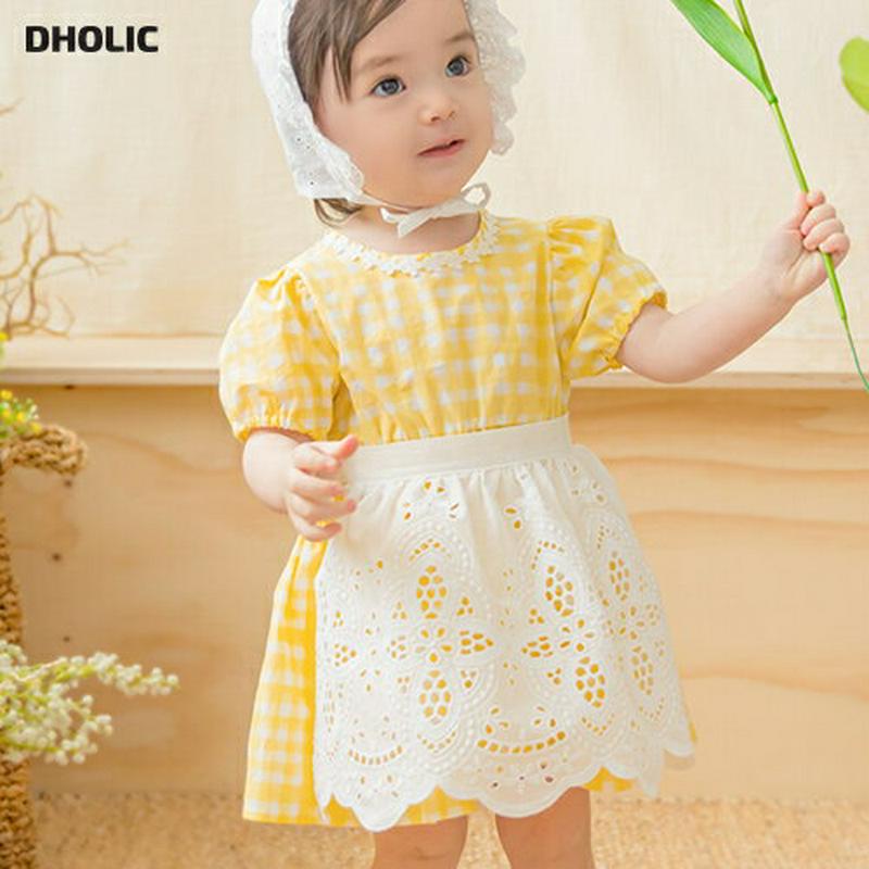 レースエプロン&チェックワンピースSET・p002399 キッズ【0~2才】【ops】【ワンピース ミディ丈 ミディワンピース 半袖 チェック ギンガムチェック チェック柄 レース エプロン 可愛い かわいい 女の子 子供 こども 子供服 こども服】【KIDS】