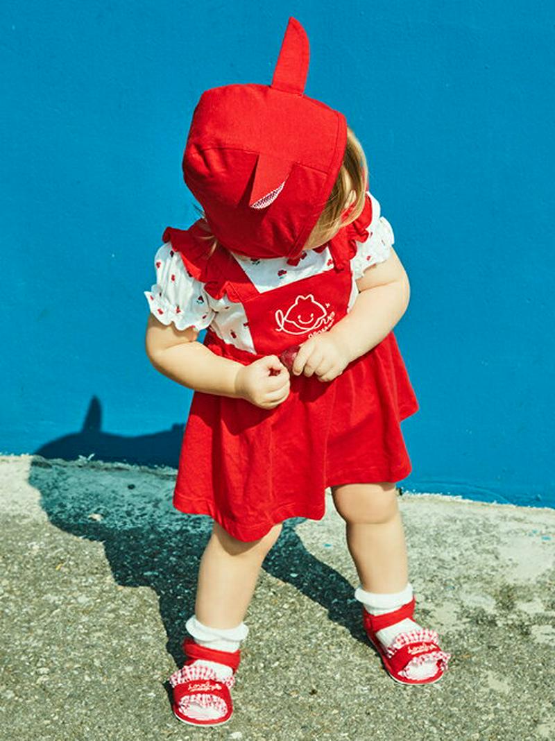 帽子付レイヤードボディスーツワンピース・p002169 キッズ【0~2才】【ops】【ワンピース ミニワンピース 帽子 セット 