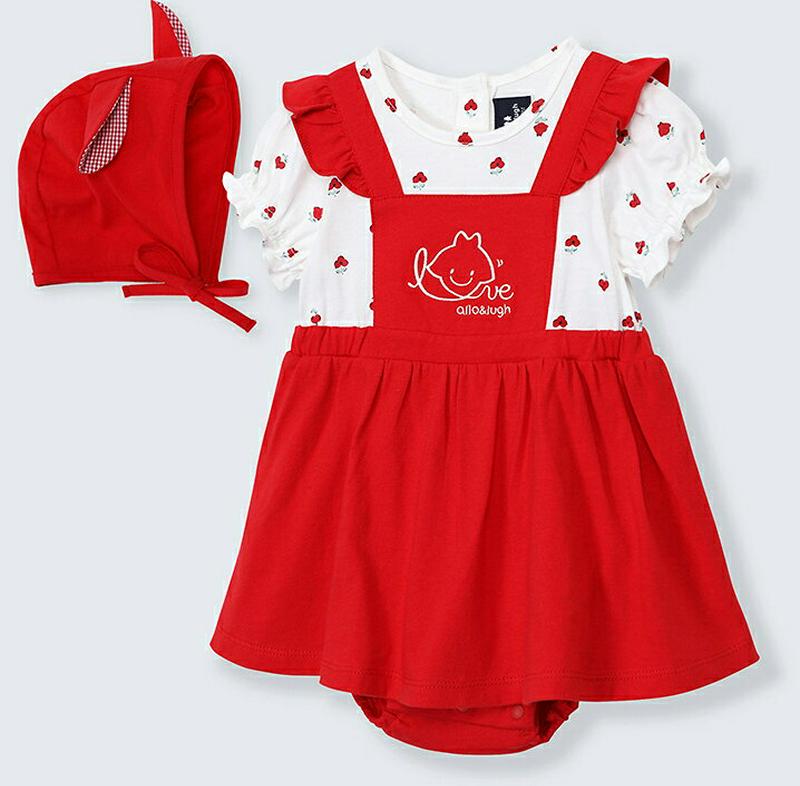 帽子付レイヤードボディスーツワンピース・p002169 キッズ【0~2才】【ops】【ワンピース ミニワンピース 帽子 セット 