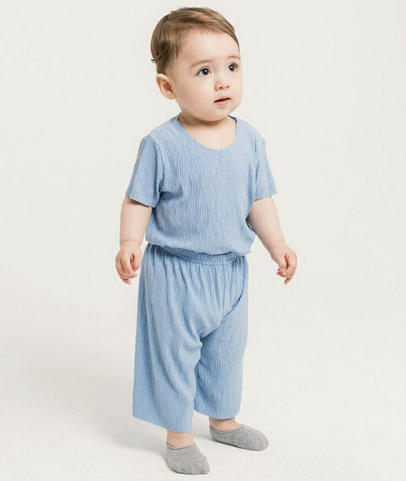 プリーツ上下SET(ブルー)・p002834 キッズ【0~2才】【set】【セットアップ トップス Tシャツ 半袖 ハーフスリーブ パンツ ズボン 単色 無地 シンプル カジュアル プリーツ 女の子 男の子 子供 こども 子供服 こども服】【KIDS】