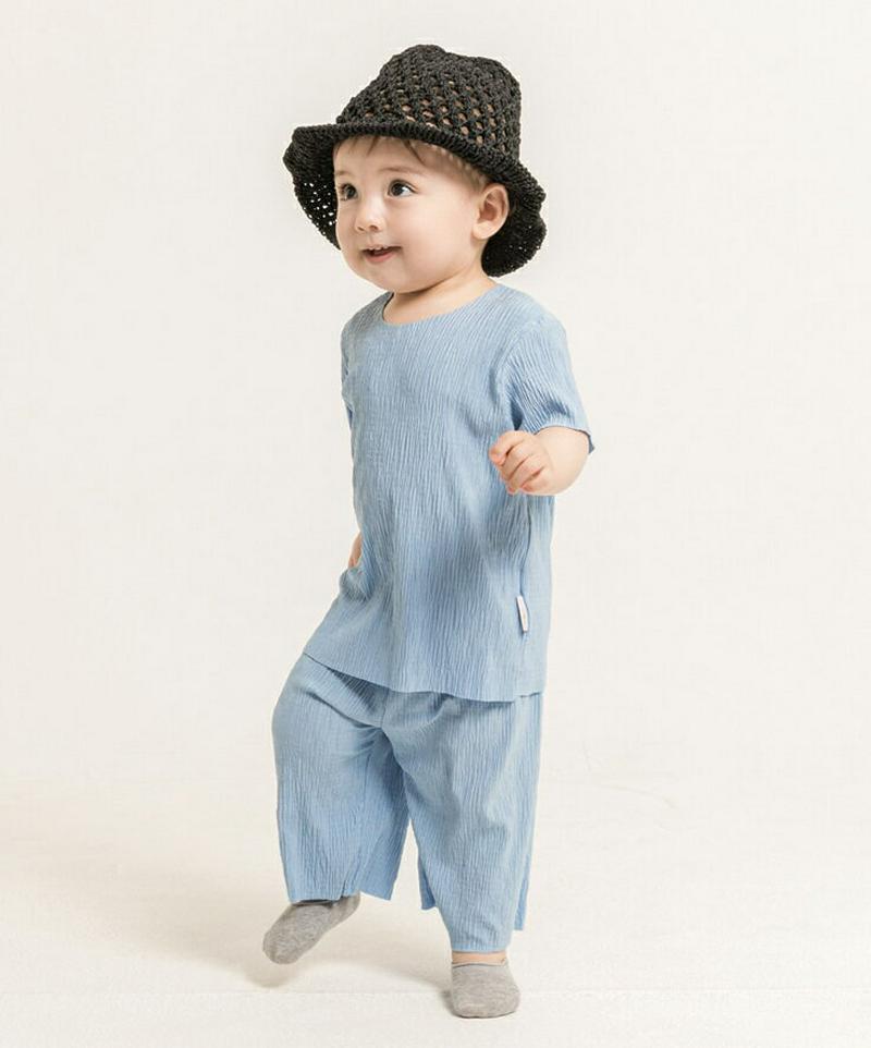プリーツ上下SET(ブルー)・p002834 キッズ【0~2才】【set】【セットアップ トップス Tシャツ 半袖 ハーフスリーブ パンツ ズボン 単色 無地 シンプル カジュアル プリーツ 女の子 男の子 子供 こども 子供服 こども服】【KIDS】