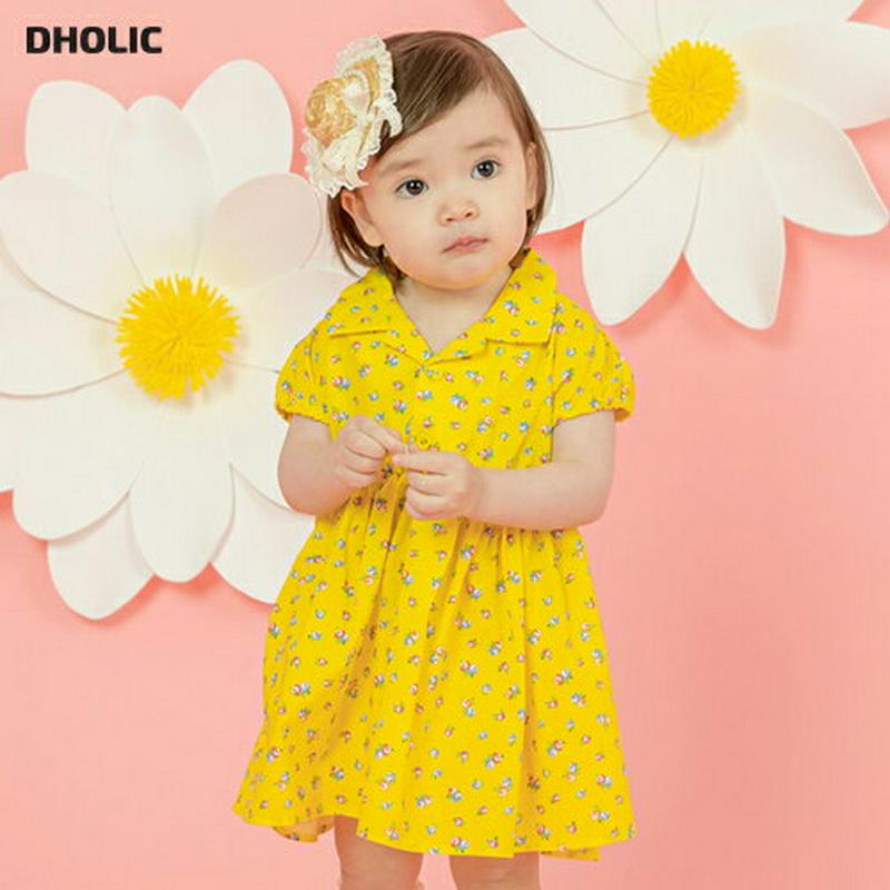 オープンカラー花柄ワンピース(イエロー)・p002391 キッズ【0~2才】【ops】【ワンピース 半袖 花柄 フラワー 可愛い かわいい ガーリー ミディ丈 ミディワンピース 女の子 子供 こども 子供服 こども服】【KIDS】