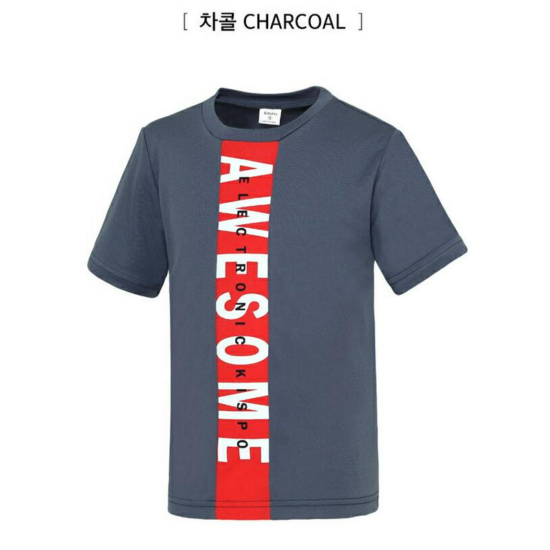 センターレタリングTシャツ(チャコール) p001786 キッズ 【9~17才】【tops】【韓国 ファッション トップス Tシ