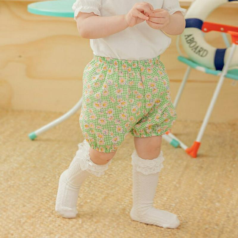 花柄チェックブルマパンツ(グリーン)・p002396 キッズ【0~2才】【pt】【ブルマ パンツ 半ズボン ズボン ボトムス チェック柄 チェック ギンガムチェック 花柄 ガーリー フラワー 可愛い かわいい 女の子 子供 こども 子供服 こども服】【KIDS】