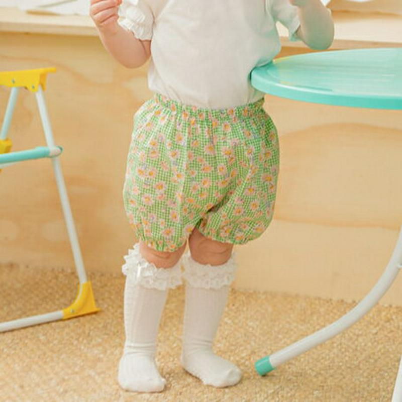 花柄チェックブルマパンツ(グリーン)・p002396 キッズ【0~2才】【pt】【ブルマ パンツ 半ズボン ズボン ボトムス チェック柄 チェック ギンガムチェック 花柄 ガーリー フラワー 可愛い かわいい 女の子 子供 こども 子供服 こども服】【KIDS】