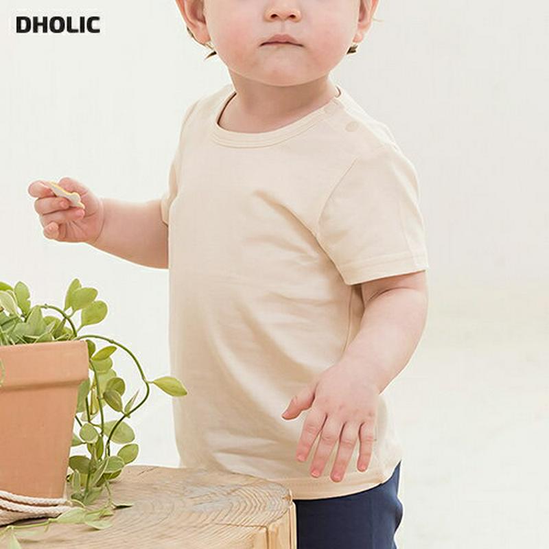 肩ボタン半袖Tシャツ・p002089 キッズ【0~2才】【tops】【トップス Tシャツ 半袖 ハーフスリーブ 肩ボタン 単色 無地 シンプル カジュアル ラフ 女の子 男の子 春 夏 子供 こども 子供服 こども服】【KIDS】