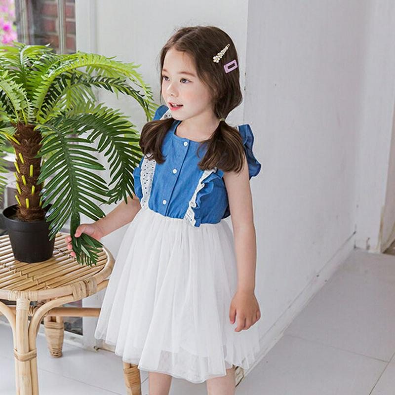 フリルレース切替ワンピース(ブルー) p002326 キッズ 【3~8才】【ops】【韓国 ファッション ワンピース ロング ラ