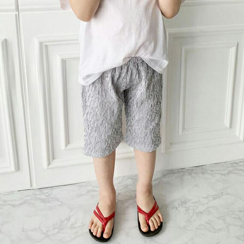 ストライプクロップドパンツ p002732 キッズ 【3~8才】【pt】【韓国 ファッション ボトムス パンツ ロング 7分丈 クロップド ストレート ウエストゴム ストライプ リンクル 子供 子供服 小学生 ジュニア 夏】【KIDS】