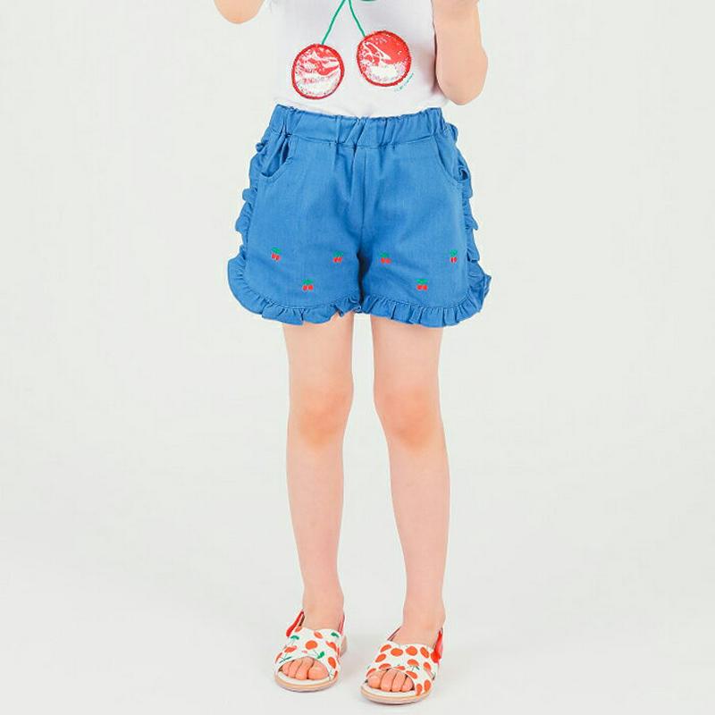 フリルチェリーショートパンツ p002653 キッズ 【3~8才】【pt】【韓国 ファッション ボトムス パンツ ショート ハーフ 半ズボン 短パン フリル ウエストゴム 女の子 子供 子供服 小学生 ジュニア 夏】【KIDS】