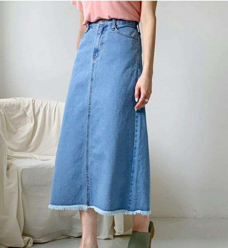 フレイドヘムデニムスカート・全1色・t55736 レディース【sk】【スカート デニムスカート デニム ロング ロングスカート 