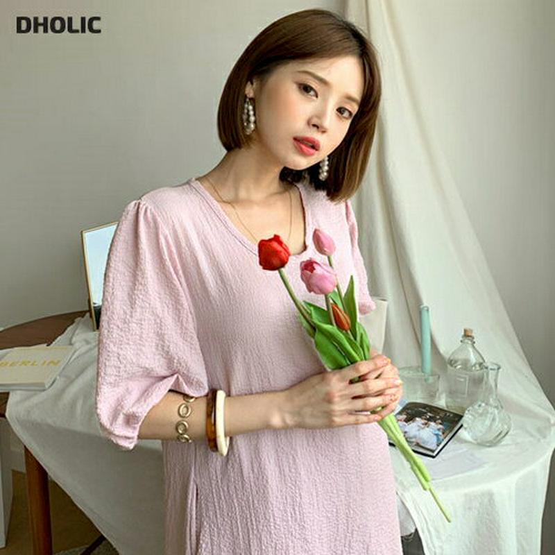 【新作10%OFF】Uネックパフワンピース・全3色・b55768 レディース【ops】【ワンピース ロング ロングワンピース 半