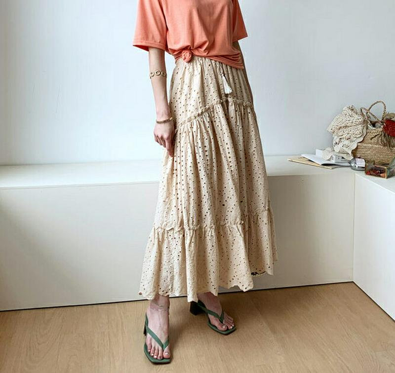 【新作10%OFF】フリルアイレットレーススカート・全4色・b55783 レディース【sk】【スカート ロング ロングスカート 
