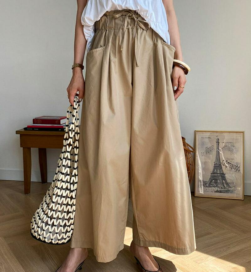 ドロストワイドパンツ・全3色・t55787 レディース【pt】 韓国ファッション パンツ ロングパンツ ズボン ボトムス ワイドパンツ ワイド ドロスト 単色 無地 シンプル カジュアル ラフ ウエストゴム 春 夏
