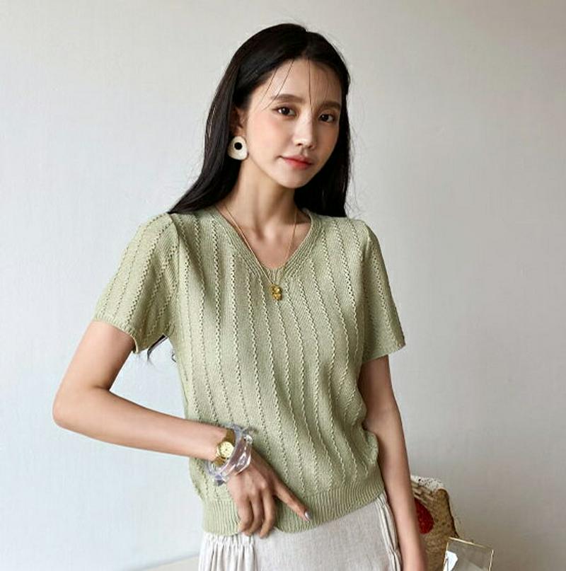 【新作10%OFF】Vネックパンチングニット・全7色・t55759 レディース【tops】【トップス ニット ニットトップス 半