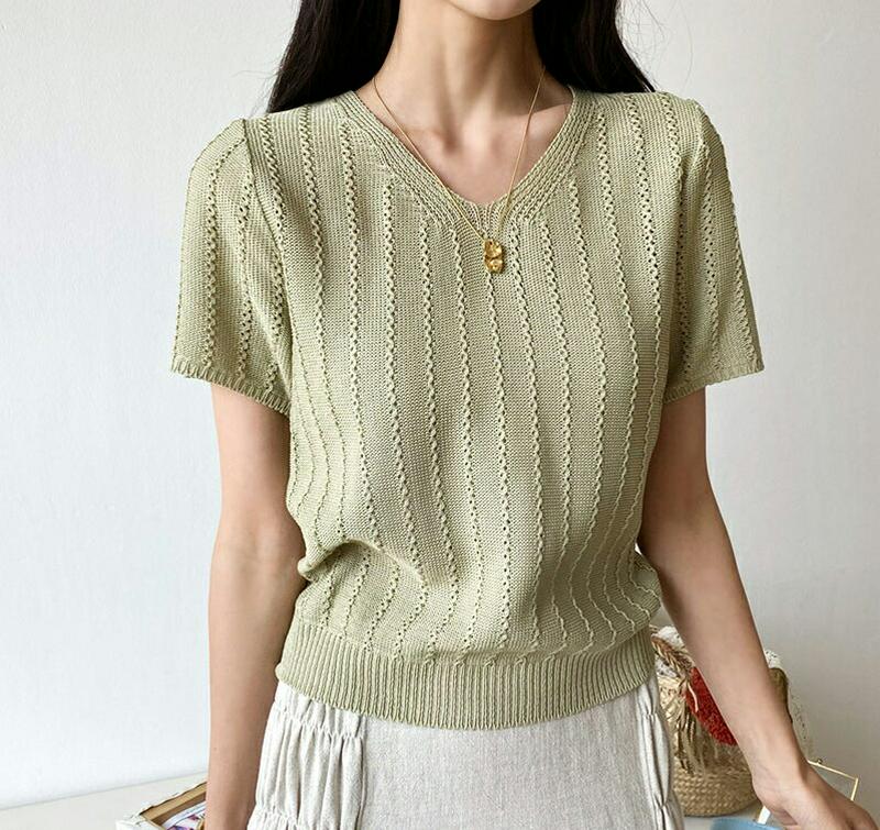 【新作10%OFF】Vネックパンチングニット・全7色・t55759 レディース【tops】【トップス ニット ニットトップス 半