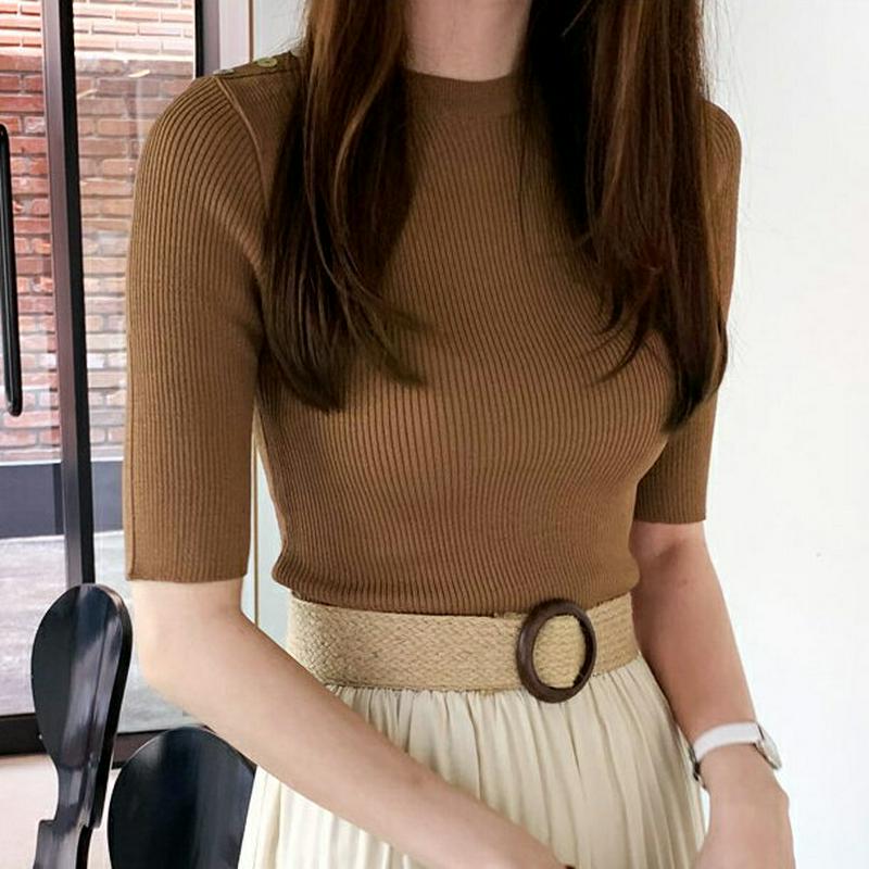 【新作10%OFF】ショルダーボタンリブニット・全5色・b62490 レディース【tops】【トップス ニット ニットトップス 