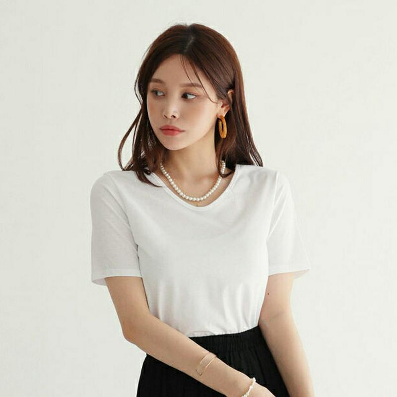 【新作10%OFF】Uネック半袖Tシャツ・全6色・b62504 レディース【tops】【トップス Tシャツ 半袖 Uネック 単色