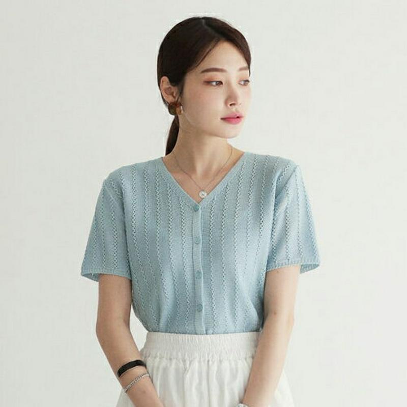 【新作10%OFF】ボタンVネックニット・全6色・t62508 レディース【tops】【トップス ニット ニットトップス 半袖 