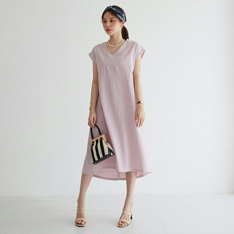 【新作10%OFF】Vネックフレンチスリーブワンピース・全4色・t62500 レディース【ops】【ワンピース ロング ロングワ