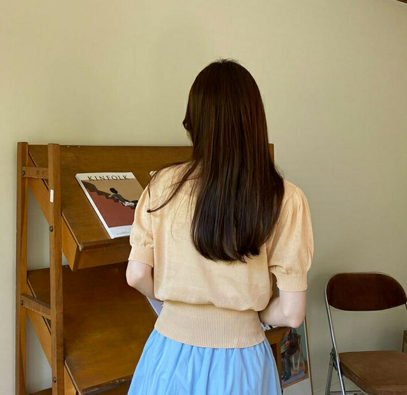 リブヘムパフニット・全5色・b62420 レディース【tops】【トップス ニット ニットトップス 半袖 パフスリーブ パフ 単