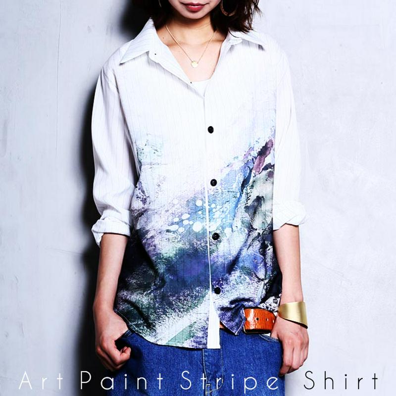 初めての世界観、アートが光る。柄シャツ・再再販。(50)メール便可