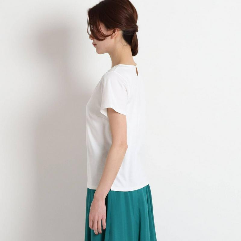 【洗える】ペンシルスムース　刺繍入りＴシャツ