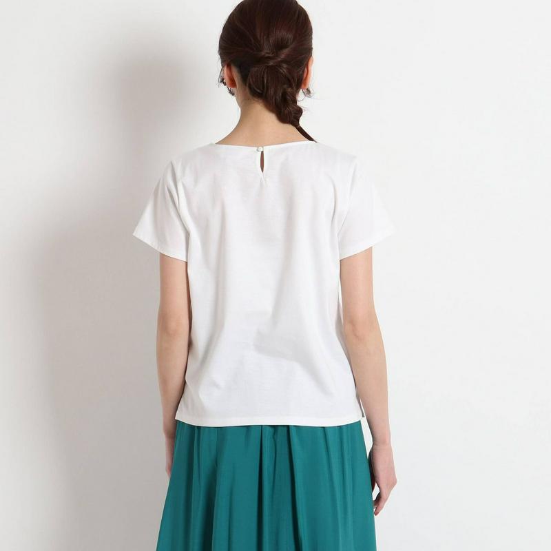 【洗える】ペンシルスムース　刺繍入りＴシャツ