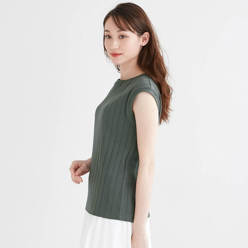 【タイムセール】オーガニックコットンを使ったワイドリブノースリーブカットソー