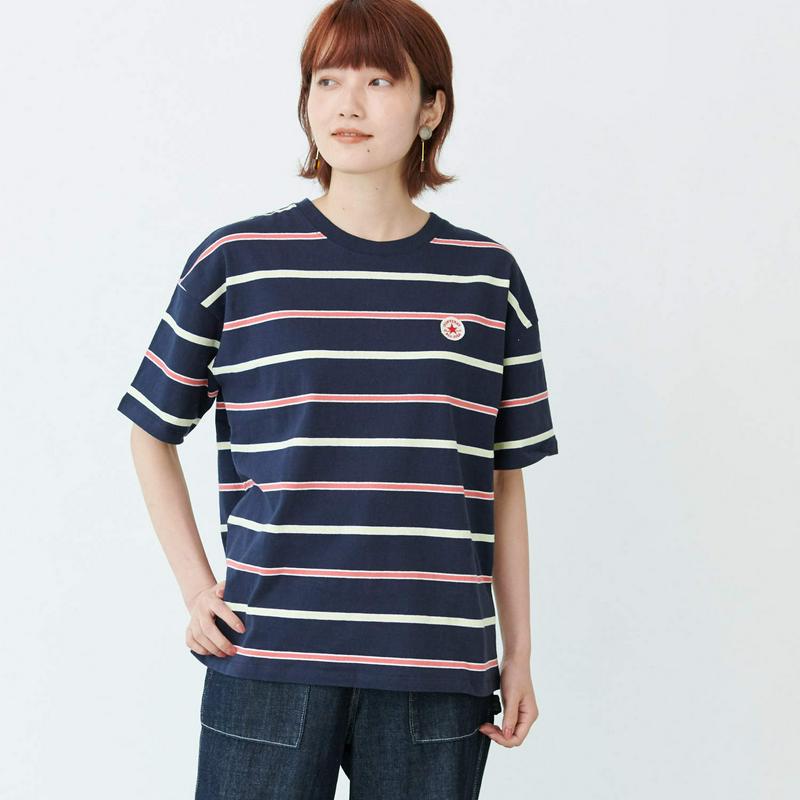 【コンバース】先染めボーダー天竺パッチワッペンＴシャツ【Ｍ～５Ｌ】（コンバース/CONVERSE）
