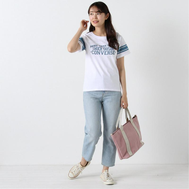【コンバース】天竺袖ラインプリントカレッジＴシャツ【Ｍ～５Ｌ】（コンバース/CONVERSE）