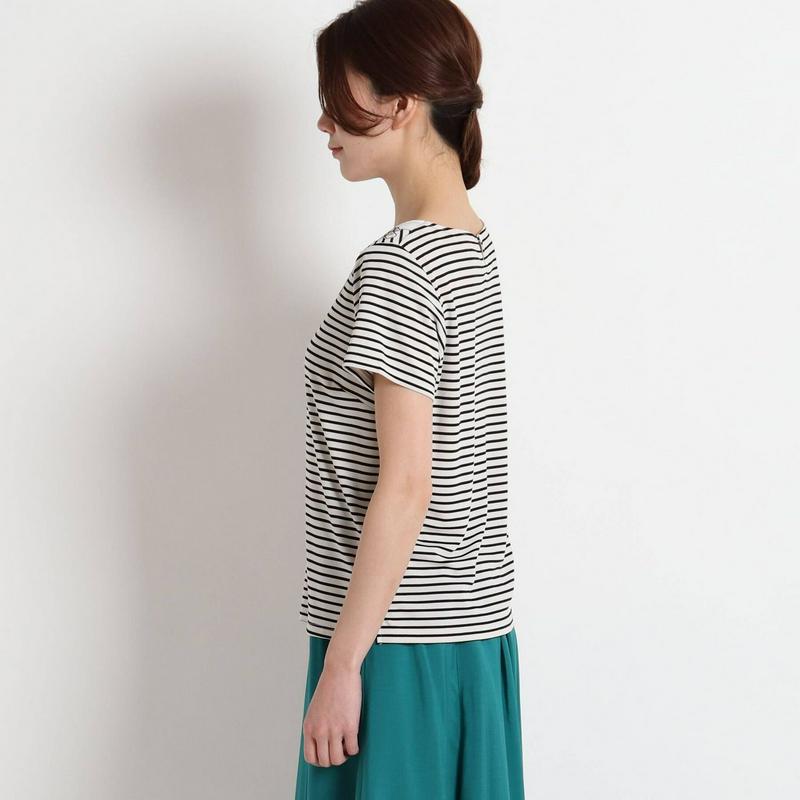 【洗える】ペンシルボーダー　刺繍入りＴシャツ