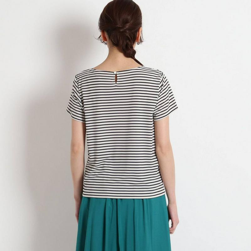 【洗える】ペンシルボーダー　刺繍入りＴシャツ