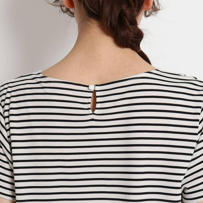 【洗える】ペンシルボーダー　刺繍入りＴシャツ