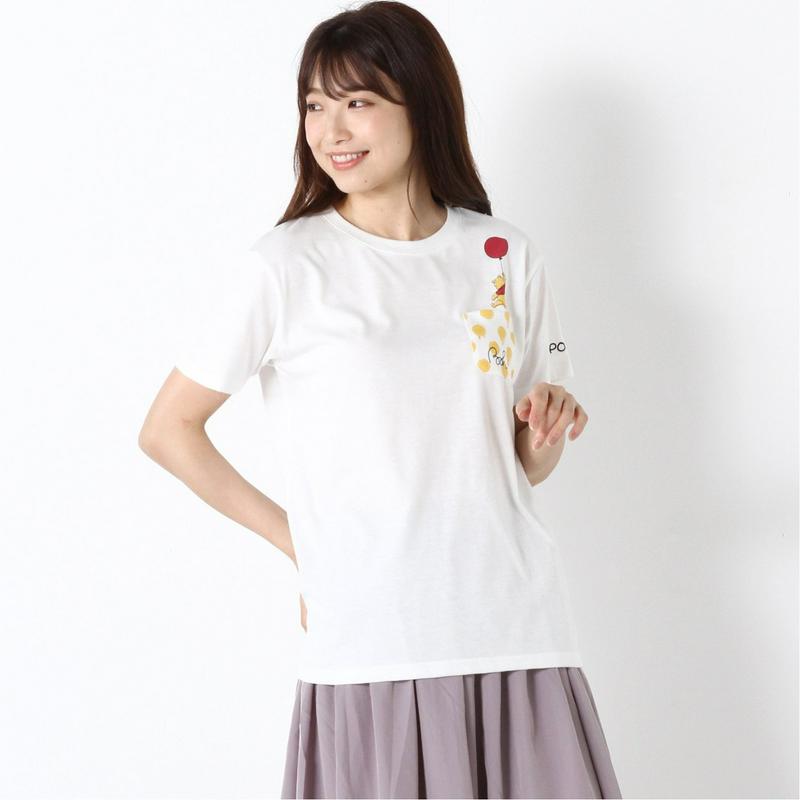 半袖ポケ付きプリントＴシャツ【ミッキー・プー】【Ｍ～３Ｌ】（ディズニー）