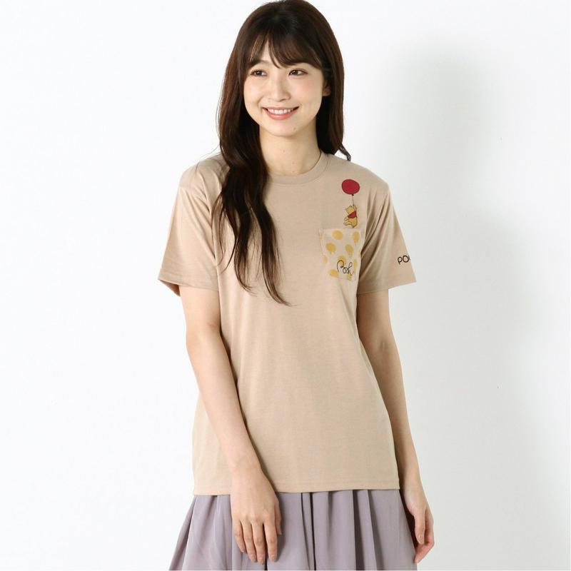 半袖ポケ付きプリントＴシャツ【ミッキー・プー】【Ｍ～３Ｌ】（ディズニー）