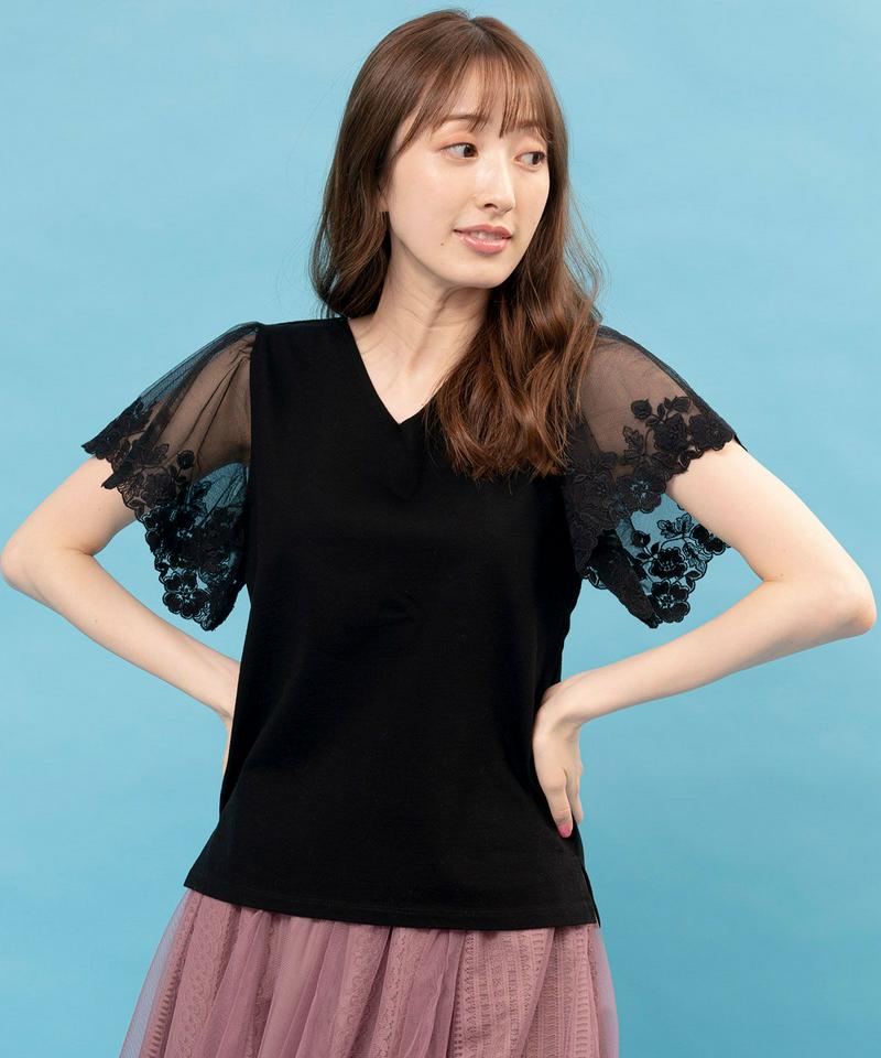 シアーレーススリーブカットソー