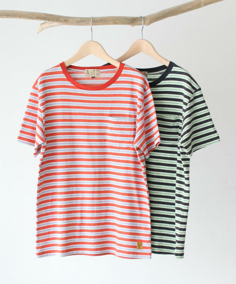 ALMOND SURFBOARDS＆DESINS(アーモンド サーフボードデザイン）ボーダー半袖ポケットTシャツ